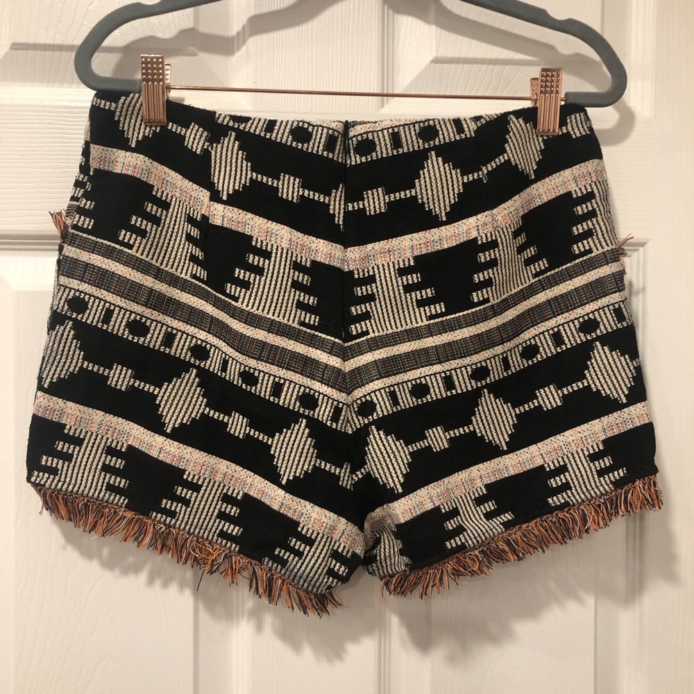 MUST GO 7/26! Molly Bracken Aztec Black and White Shorts with Multi Color Fringe - Picture 3 of 8